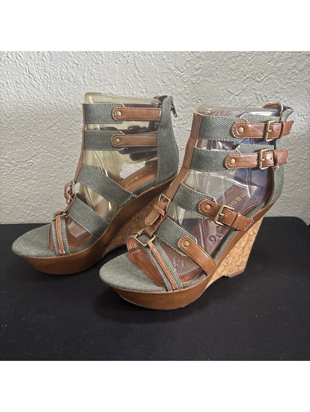 Bamboo Caged Platform Sandals Gladiator Cork Heel Size 6.5
